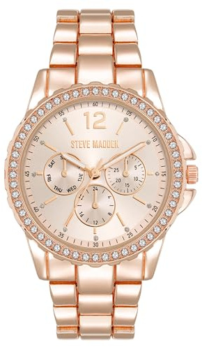 Steve Madden Orologio da donna con cinturino in vero cristallo, Oro rosa