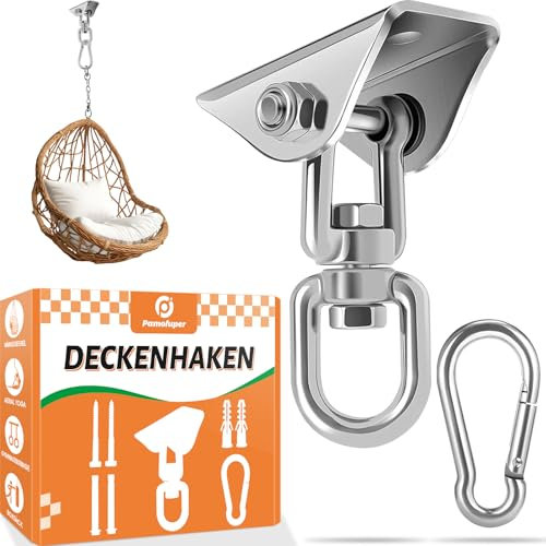 Gancio da Soffitto Girevole 360°con Moschettone, Portata 450 kg, Ganci Altalena Cuscinetto con Fissaggio a Vite, Acciaio Inossidabile per Sedie Sospese, Altalene, Sacchi da Boxe, Yoga Aereo(Argento)