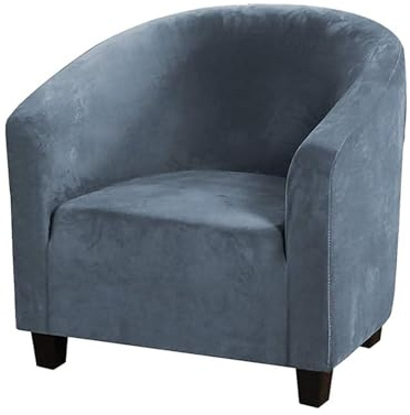 HOMECOVER Sesselschoner Elastisch Sesselhusse Sesselüberwurf Velours Sesselbezug mit Armlehnen Schonbezug für Clubsessel Für Einzelsofa Clubsessel Cocktailsessel-Grau Blau-small