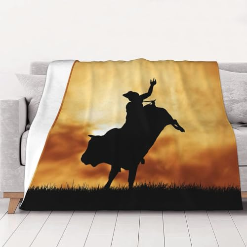 JEJEA cool bull riding print Flannel Blanket Plush Throw Super Soft Flannel Blankets for Couch, Bed, Sofa for All Seasons