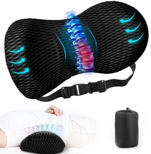 Tatqilo Lumbar Support Pillow, Memory Foam Back Support Cushion for Low Back Pain Relief, Ergonomic Streamline Back Pillow with Fixed Strap, Lumbar Pillow for Office Chair, Car Seats, Travel(Black)