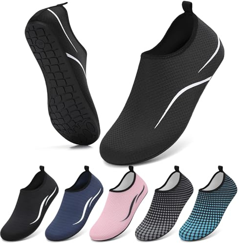 VOLHAL Wasserschuhe Herren Badeschuhe Damen Strandschuhe Schwimmschuhe Surfschuhe Aquaschuhe Breathable Schnelltrockend Schuhe Beach Pool Surfen Unisex(787 Linien in Schwarz 40 EU)