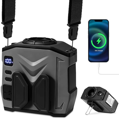 Ventilatore a Clip da Vita, 10000mAh Ventilatore Portatile a Mani Libere con Batteria e Illuminazione a Led, 5 Velocità, Mini Ventola Turbo da Cintura, Ventilatore per Maglietta con Clip per Esterni