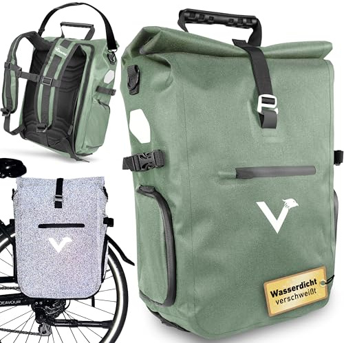 Valkental® - 3in1 Fahrradtasche Pro - Das Original - Hochwertiges Nylon - 23L Volumen - Geeignet als Gepäckträgertasche, Rucksack & Umhängetasche - 100% Wasserdicht - Fahrradtasche für Gepäckträger