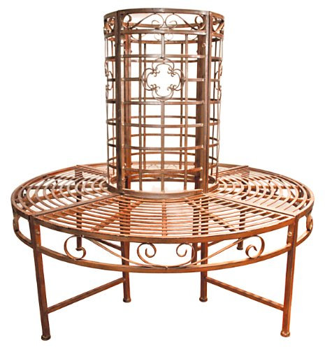 Garden Pleasure 950251 Baumbank aus Metall, pulverbeschichtet in bronzefarbener Rostoptik, rund