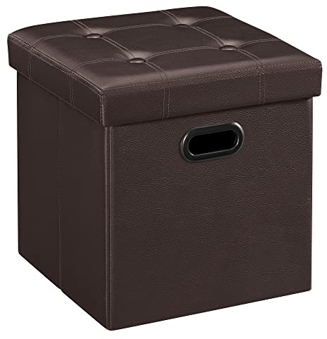 SONGMICS MAZIE Collection - 15 Inches Ottoman with Storage, Footstool, Storage Ottoman with Metal Grommet Handles, Load 660 lb, for Dorm, Living Room, Bedroom, Synthetic Leather, Brown ULSF30Z