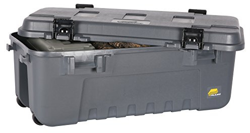 Plano Storage Trunk with Wheels, Gray, Lockable Storage Box, Airline Approved Sportsman Trunk, Hunting Gear and Ammunition Bin, Heavy-Duty Containers for Camping, 108-Quart