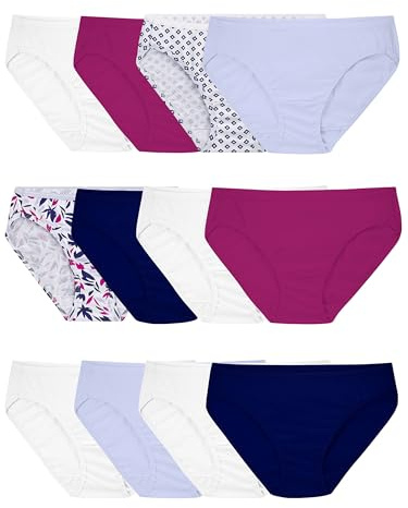 Fruit of the Loom Womens Eversoft Cotton Underwear Multipacks, Tag Free & Breathable, Available in Plus Size - Bikini - Assorted Colors May Vary, 7