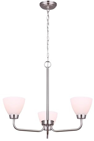 Canarm NOAH 3-Light Chain Chandelier with Flat Opal Glass, Elegant Modern Lighting Fixture for Dining Room, Living Room, or Entryway