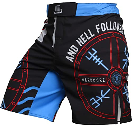 Hardcore Training Fight Shorts Män Boxning MMA Combat BJJ Grappling Fitness Muay Thai Kickboxning No Gi Kickboxing (DE/NL/SE/PL, Alfa, 3XL, Regelbunden, Regelbunden, svart blå)