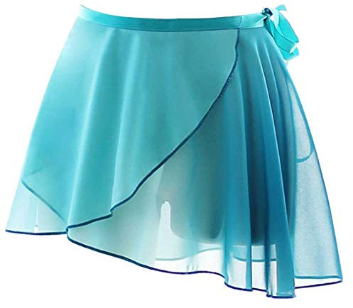 TiaoBug Damen Ballettrock Tanzrock Asymmetrischer Chiffon Rock Vorne kurz Hinten Lang Latein Skater Swing Röckchen Wickelrock Türkis C Einheitsgröße