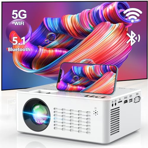 TMY WiFi Projector with Bluetooth 5.1, 1080P Supported Mini Movie Projector, Compatible with TV Stick, Phone, Computer, HDMI, USB, TF