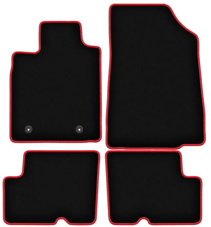 Wielganizator Velours Fußmatten 4-TLG Set passend für Dacia Sandero II (2013-2019) | Qualität: LUX – Maßgenau & rutschfest – Schwarz/Rot