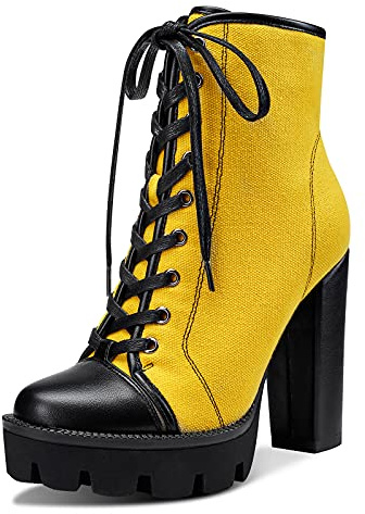 Castamere Scarpe col Tacco Plateau Donna Moda Stivali Tacco a Blocco 12CM High Heels Giallo Scarpe EU 44