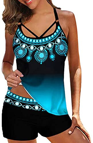 Minetom Maillot de Bain 2 Pièces Femme Tankini Ensembles Maillots Bikini Set sans Manches Débardeur et Short A Noir 2 XS