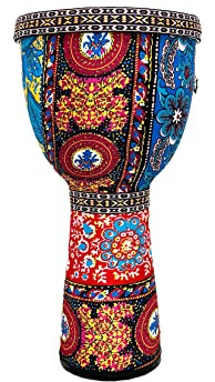 RUOSWTE Djembe Drum Bongo ，Goblet Drum Made Of Goat Leather Drum Head, Hand Painted Cloth, West African Style Hand Drum, Gift For Kids & Adult Beginners (D)