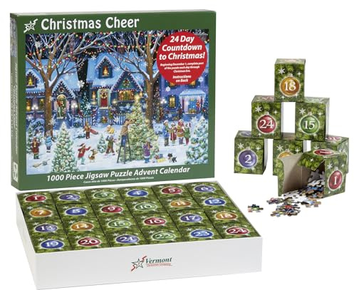 Advent Calendar Jigsaw Puzzle 1000 Pieces - Christmas Cheer by Vermont Christmas Company - Count Down to Christmas Jigsaw Puzzle - Use Year After Year