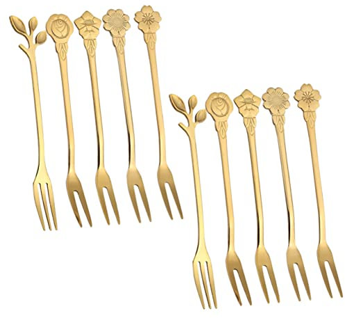 DOITOOL 10pezzi Forchettine da Frutta e Dessert Inossidabile per Eventi e Feste Design Creativo per Servire Frutta Torte e Antipasti e Resistenti