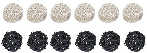 Uxcell Set of 12 Pcs Wicker Rattan Balls 2 Inch Rattan Decorative Balls for Centerpiece Bowls Vase Fillers Home Decor Black,White