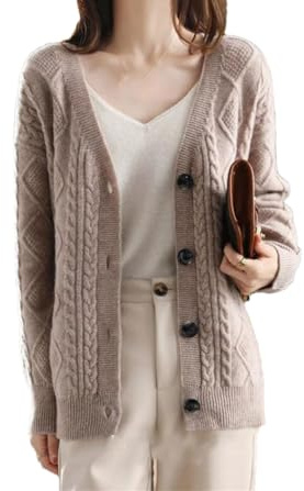 Alloaone Cardigan in Cashmere da Donna Taglie Forti Maglione con Scollo A V Lavorato A Maglia di Lana Ritorta