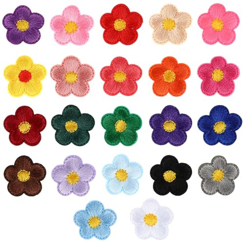 TIESOME 22 Stück Blumen Applikationen, Blume Bestickte Patches zum Aufbügeln Flicken zum Aufbügeln für Hut Jeans Jacken Rucksäcke DIY Zubehör Gänseblümchen Blume