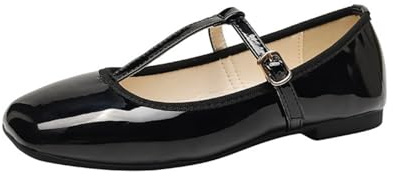 ANUFER Mujeres Zapatos Planos Mary Jane Hebilla Correa en T Bailarinas SD5A1208 Negro EU36