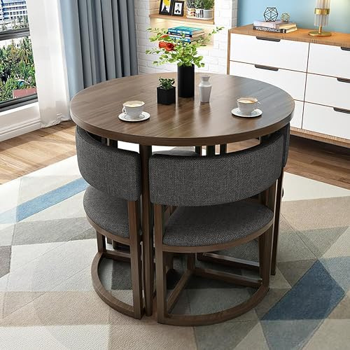 Kitchen Dining Table Set with Metal Frame - 5-Piece Set for 4, Round Conference Table with Chairs, Perfect for Small Spaces & Apartments (Cloth)