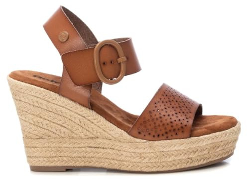 REFRESH | Sandalias de Cuña para Mujer – Marrón – 39 EU – Casual – Antideslizante – Cuero – Lienzo – Hebilla – Con Cuña – Adultas
