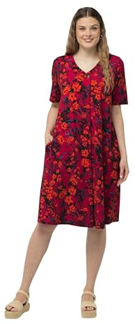 Ulla Popken, Femme Grandes Tailles Robe Midi Imprimée avec Bouton au Encolure, Lilas, 56-58