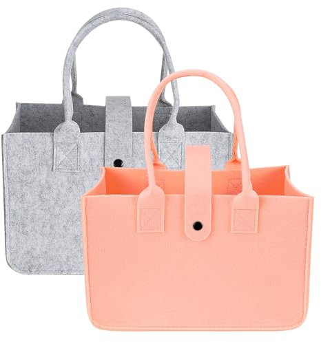 patinadrift 2 Stück Filztasche Faltbare Filztaschen Shopper Filz Tasche Einkaufstasche für Einkaufen und Alltag(Rosa/Grau)