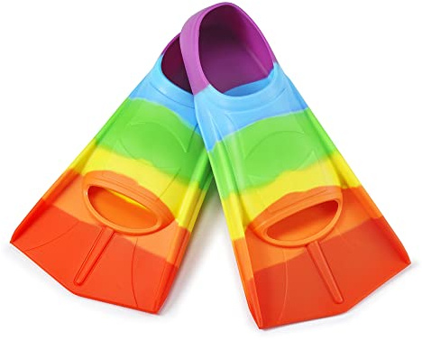 Fstcrt Schwimmflossen, Silikon-Kinderflossen zum Schwimmen, Kurzschwimmflossen für Kinder – Training Flossen für Kinder (Regenbogen, S)