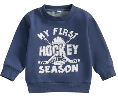 Nibbcoa Toddler Hockey Outfit Baby Boy Girl Daddy’s Little Hockey Buddy Sweatshirt Long Sleeve Pullover Kids Winter Clothes (Blue, 6-12 Months)