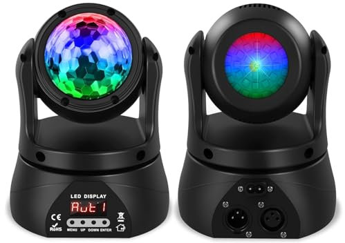 Equipo de iluminación de Cabeza móvil para DJ, Bola de Discoteca RGBW de 30 W de Doble Cara con caleidoscopio y Controlador DMX, activada por Sonido, Luces de Discoteca para Fiestas en Interiores