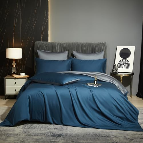 Luowei Biancheria da letto in bambù, 200 x 220 cm, blu, estiva, rinfrescante, anti sudorazione, morbida decorazione per la stanza, in 100% bambù, con chiusura lampo e 2 federe 80 x 80 cm