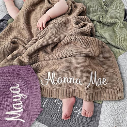 Personalisierte Babydecke mit Namen Baumwolle, 22 Farben zur Auswahl, Strickdecke Baby Decke Neugeborenen Personalisiert, Babydecke Junge Mädchen Baby Geschenk Personalisiert Geschenke mit Namen