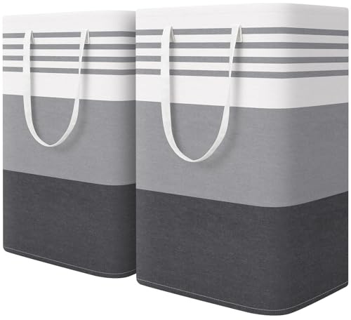 WOWBOX 2 Pack Laundry Hampers Baskets, Freestanding Dirty Clothes Hampers with Reinforced Handles & Cross Stitch & Waterproof Coating, for Laundry Bedroom Bathroom, 2 x 75L