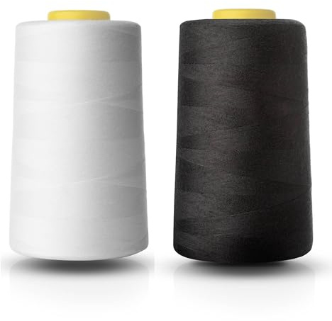 Realm Hilo de poliéster para máquina de coser overlock, 5000 yardas, paquete doble, color blanco y negro