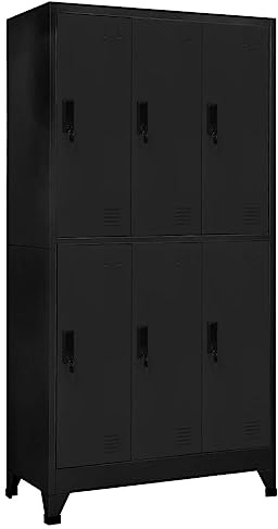 Refined Taquilla de Acero Negro 90x45x180 cm Negro con 6 cerraduras
