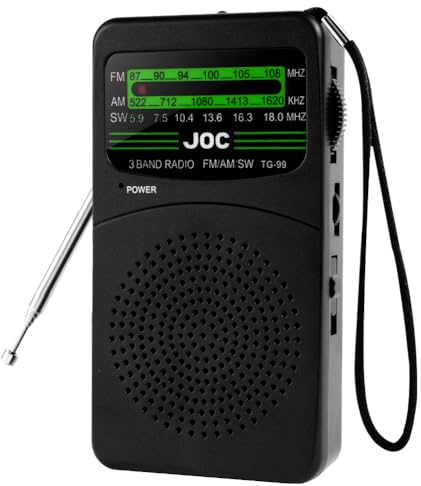 OSDUE Liten radio, bärbar radio FM/AM-batteri drivs med bakklämma, högtalare och hörlursuttag, fickradio för inomhus, utomhus och nödsituation, lätt att använda