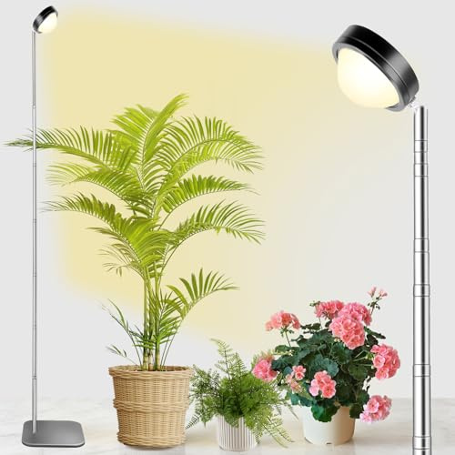 fayleer Lampe de Plante avec Lentille Optique et Minuterie Automatique | Pied Métallique, Hauteur 30-145cm, Tête Ronde, Spectre Complet, Minuterie Automatique 6/12/18H, Secteur
