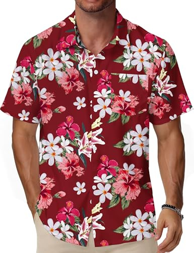 WISMBOX Men's Hawaiian Shirts Short Sleeve Casual Button Down, Tropical Summer Beach Holiday Shirt with Pocket, Festival Aloha Top