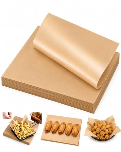 RAVNIX 100 Fogli Carta Forno 20x20cm Senza PFAS e BPA, Carta da Forno Ecologica per Cottura e Griglia, Antiaderente, Resistente al Calore, Facile Pulizia, Carta Forno per Friggitrice ad Aria e Forno
