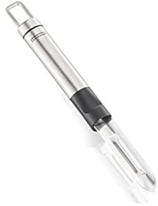 Leifheit Kartoffelschäler ProLine-Serie, Schäler aus rostfreiem Edelstahl, Spargelschäler, Sparschäler, Gemüseschäler, schält dünne Scheiben, hochwertiges Design, mit praktischer Aufhängeöse, Silber