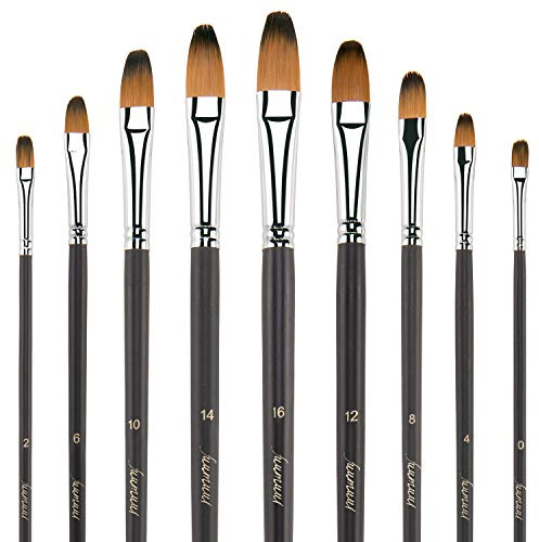 Fuumuui Filbert Paint Brushes -Artist Paint Brushes for Watercolor, acrylics, Oil Paint, Gouache Suitable for Beginners, Artists and Students 9pcs Long Handle