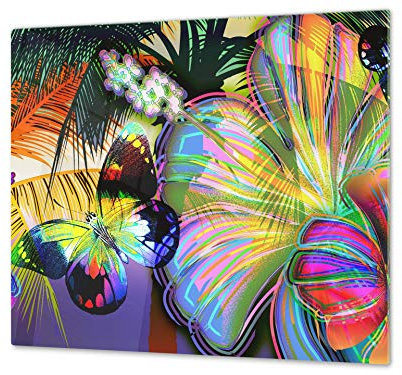 Tagliere in vetro temperato – Tagliere e proteggi-piano di lavoro in vetro resistente – pezzo UNICO (60x52 cm) o DUE pezzi (30x52 cm ognuno); D15 Serie Disegni: Farfalla