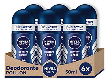 NIVEA Men Protect & Care Roll-On Desodorante antitranspirante 6 x 50 ml, desodorante para hombre con 0% alcohol, desodorante en roll con NIVEA Men Care Complex, regula la transpiración durante 48h