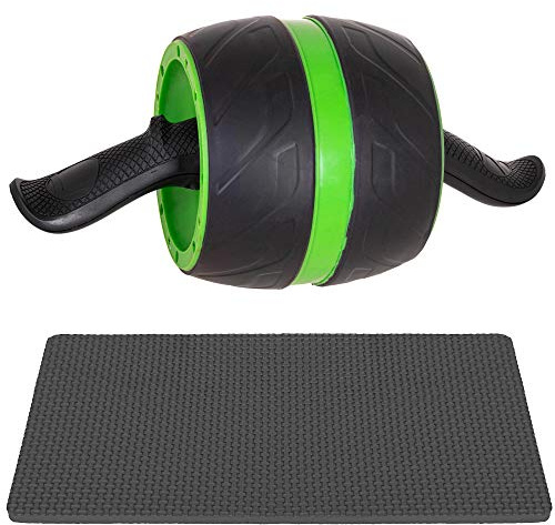 Rodillo de Entrenamiento con Estera SPRINGOS AB, Rodillo Abdominal, Rueda con Mango, Entrenamiento de Brazos, Entrenamiento Muscular (Negro y Verde + Negro Mate)