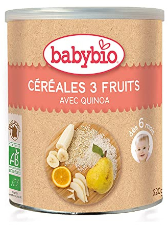 Papilla de Cereales y 3 Frutas babybio,220 g