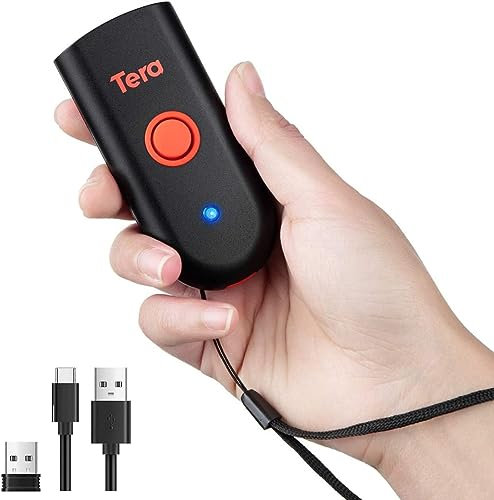 Tera Mini Tragbarer Barcode-Scanner CMOS Barcodescanner 3-in-1 Bluetooth & USB-Kabel & 2,4G Wireless Drahtlos für 1D 2D QR Barcodes auf Papier und Bildshirm, 1100D