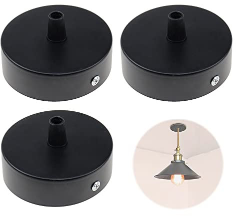 LongZYU Deckenbaldachin Schwarz Baldachin Lampe 3 Stück Verteilerbaldachin Aufputzdose Eisen 80 x 24mm Lampenabdeckung Decke Baldachin Lampe mit Allem Benötigten Zubehör für Pendel-Lampen